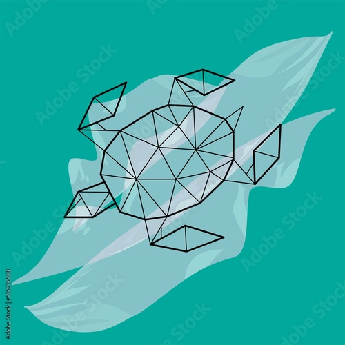 Vector abstract polygonal geometric abstract turtle on sea waves