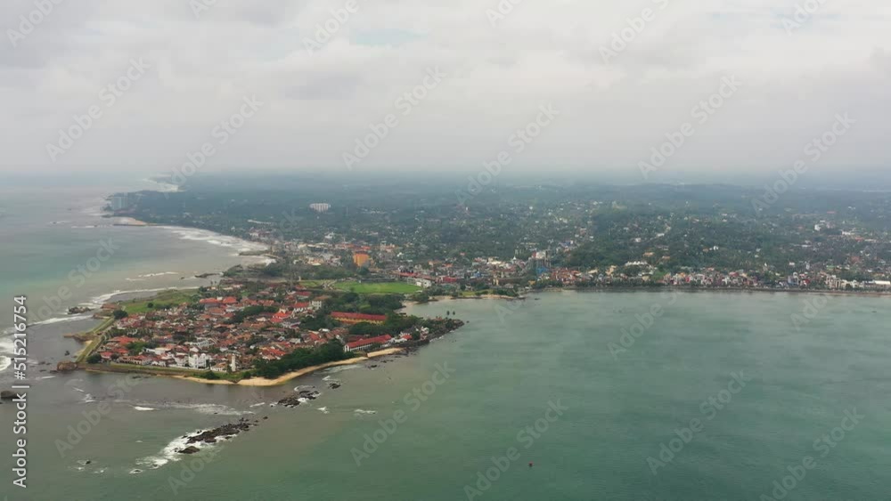 Aerial drone of town of Galle with an old fort and beaches. Aerial drone of town of Galle with an old fort and beaches.
