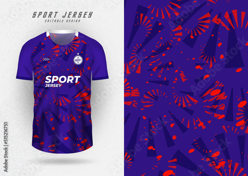 Background mockup for sports jersey, jersey, running shirt, purple with red pattern.