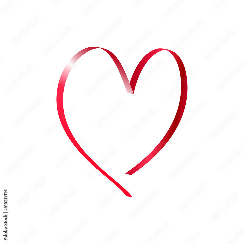 Realistic red ribbon in the form of heart for decoration. Illustrations for valentine's day.