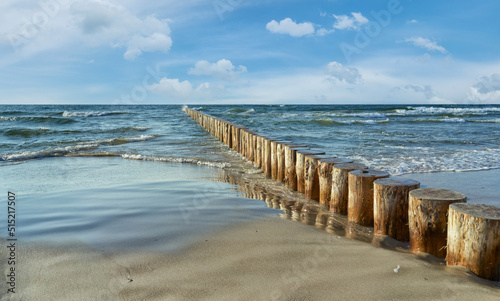 Fototapeta Naklejka Na Ścianę i Meble -  Baltic Sea - blue sky, wave sea and close up on waterbreak.

