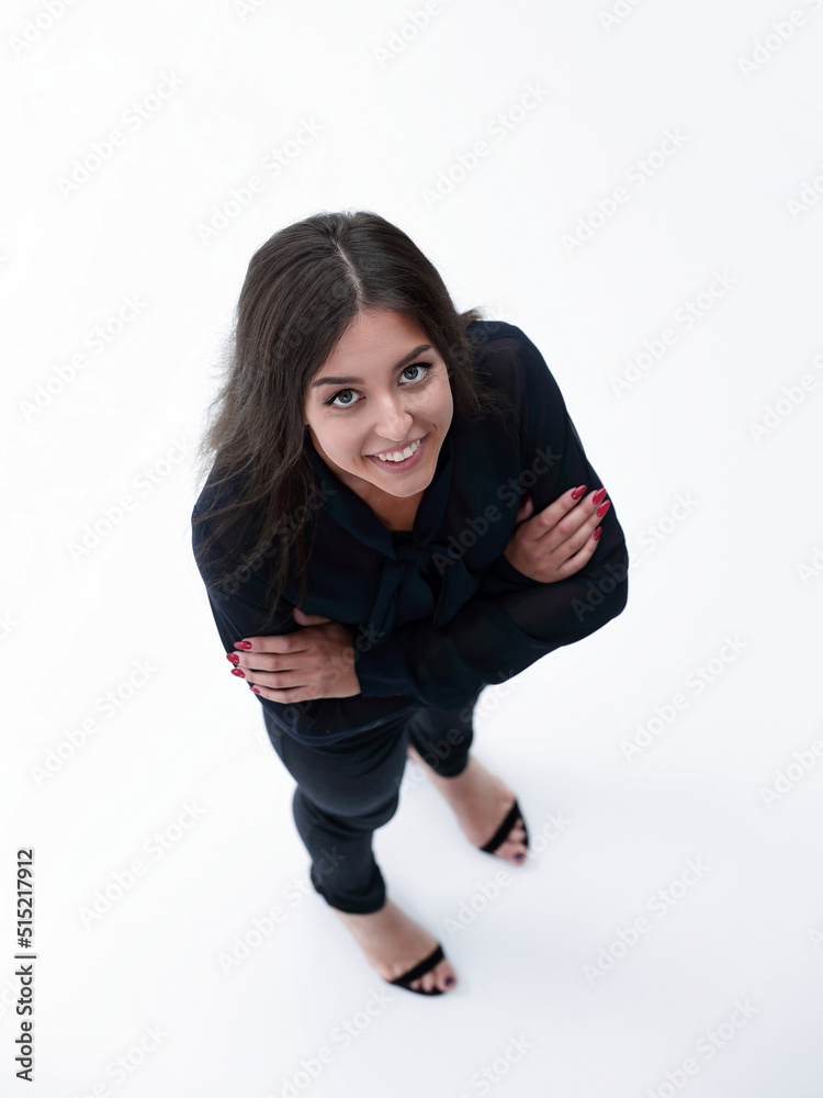 view from above. smiling business woman looking at camera. view from above. smiling business woman looking at camera.