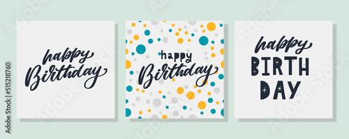 Happy Birthday lettering text banner, black color. Vector illustration.