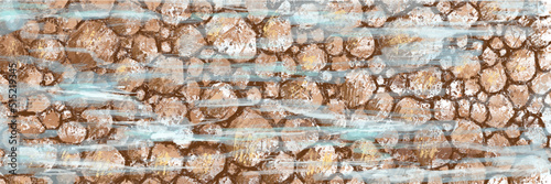 rocky beach under water,stones under water, hand-drawn illustration for background or design, brown stones, rocky background, rocky beach