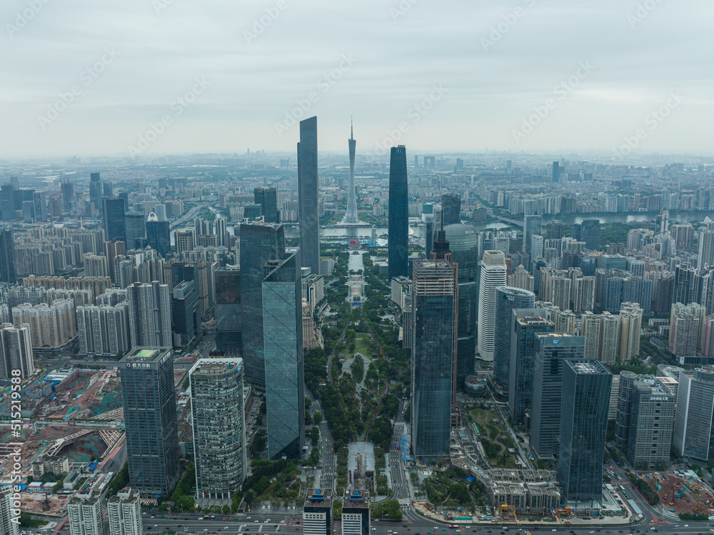 aerial view of  tall buildings in the center of Guangzhou, China
