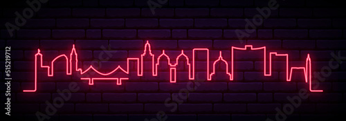 Red neon skyline of Oakland. Bright Oakland City long banner. Vector illustration.