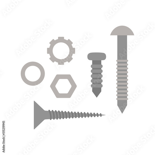 cartoon screws, bolts and nuts isolated on white