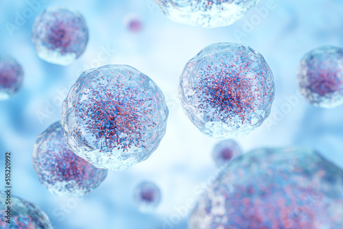 White blood cells with nucleus and granule . Transparency cell membrane . Medical and science concept background . 3D render . photo
