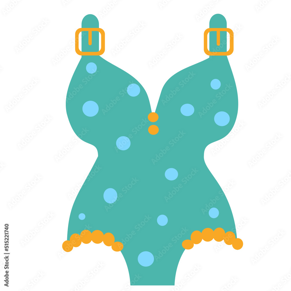 Vector illustration of a blue polka dot one-piece swimsuit. Fashionable swimsuit. Isolated Vector illustration of a blue polka dot one-piece swimsuit. Fashionable swimsuit. Isolated