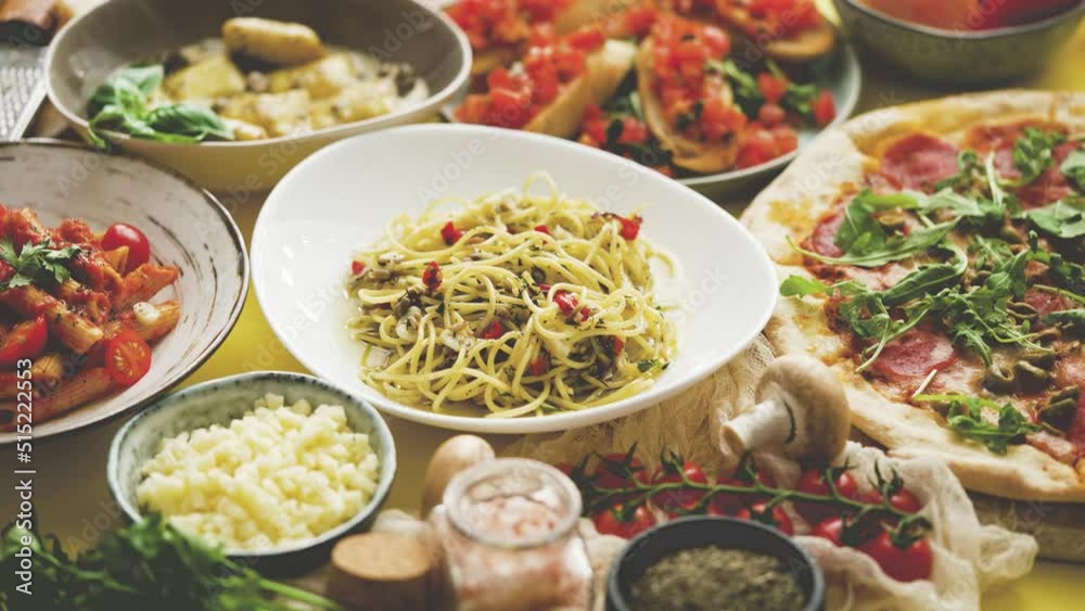 Italian food concept, various classic dishes Italian food concept, various classic dishes