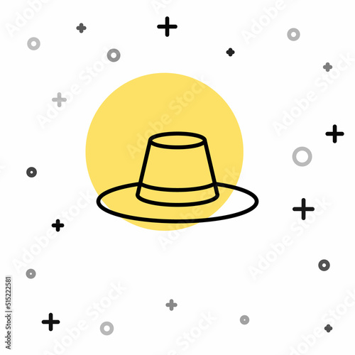 Black line Man hat with ribbon icon isolated on white background. Random dynamic shapes. Vector