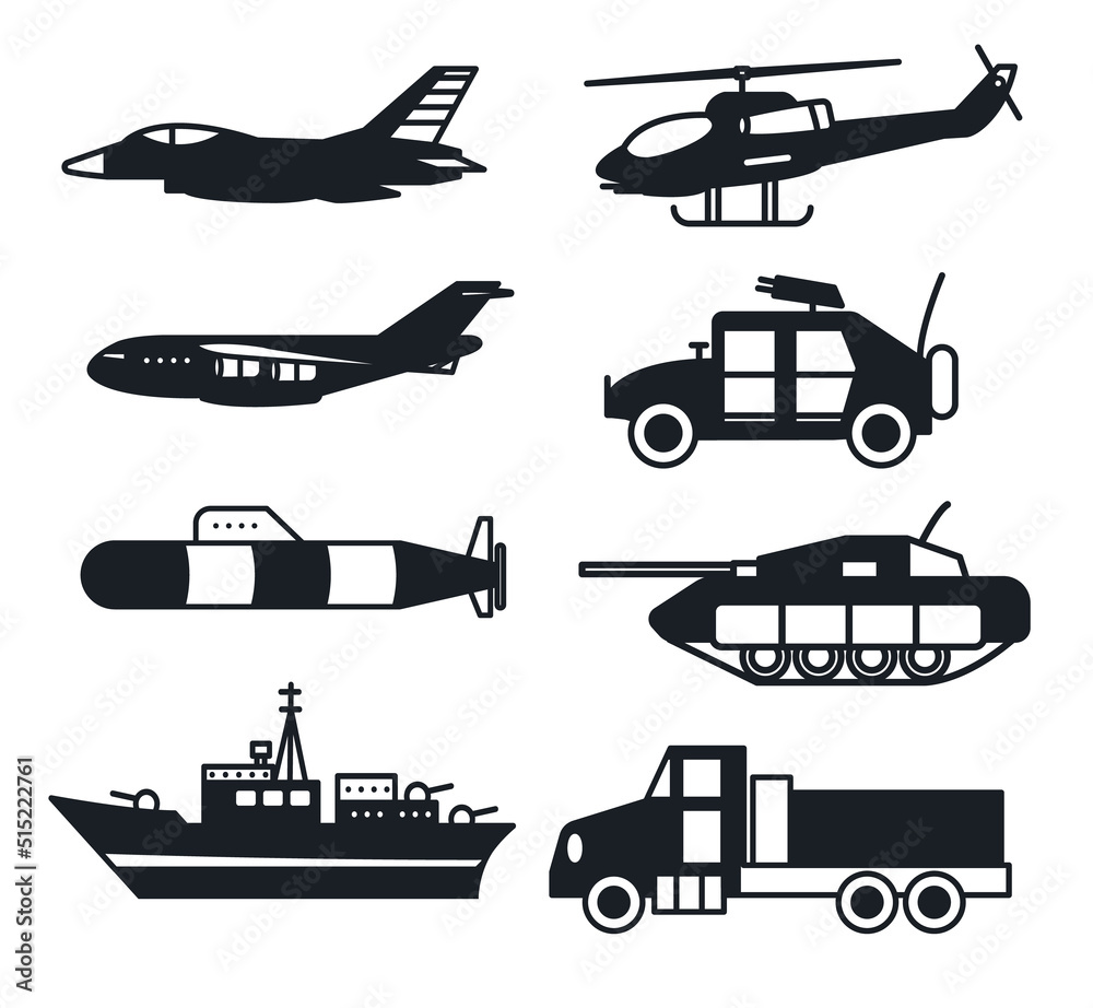 Flat Military Weapon Vectors Silhouettes