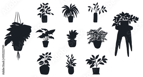 Interior potted plants décor elements set sticker Vector Silhouettes