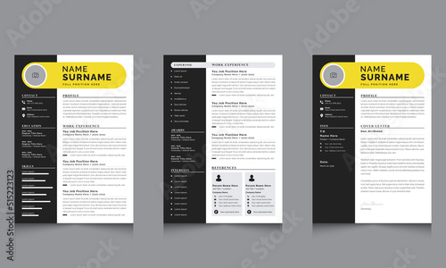 Modern Resume Layout Black and Yellow Curriculum vitae  and Cover Letter design