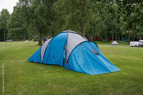 A blue tent on a camping place of Norway.