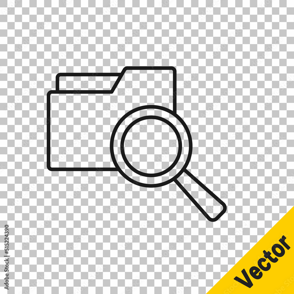 Black line Search concept with folder icon isolated on transparent ...