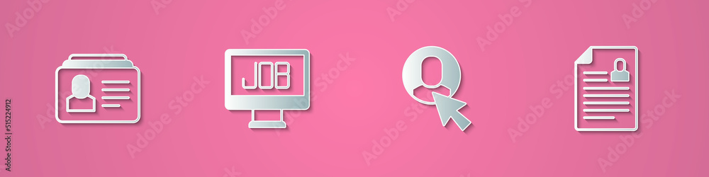 Set paper cut Resume, Search job, Worker and icon. Paper art style. Vector Set paper cut Resume, Search job, Worker and icon. Paper art style. Vector