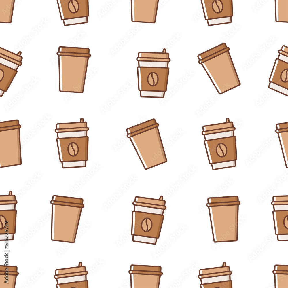 Seamless pattern of a coffee paper cup. Flat simple coffee pattern. Seamless pattern of a coffee paper cup. Flat simple coffee pattern.