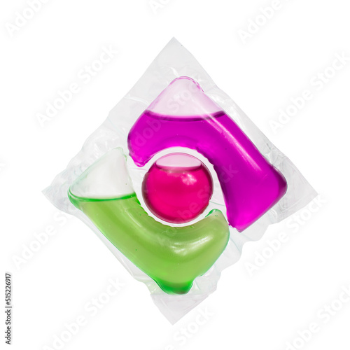 Washing gel capsule powder for cloth isolated on the white background