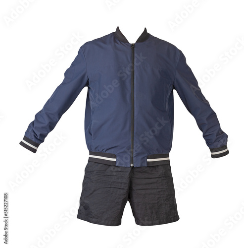 mens bomber jacket sports shorts isolated on white background. fashionable casual wear photo