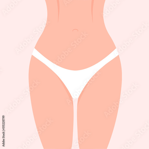 Slim toned young woman's body. Girl in white panties. Gynecology banner or poster. Female problem. Vector illustration isolated.