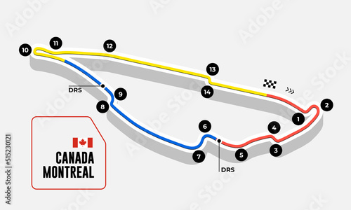 Race tracks, circuit for motorsport and auto sport. Montreal, Canada.