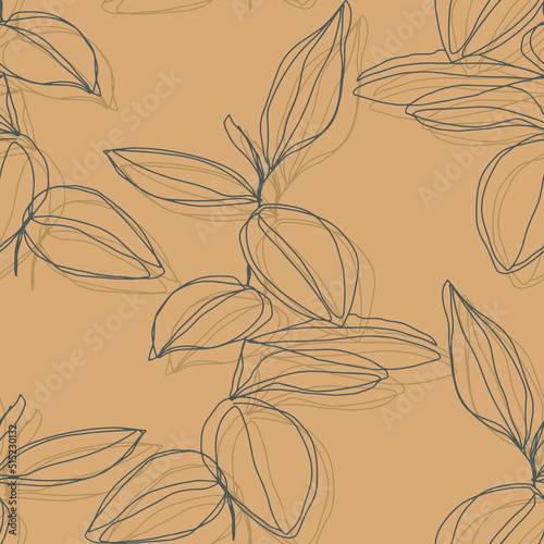 minimalism line art foliage vector seamless pattern