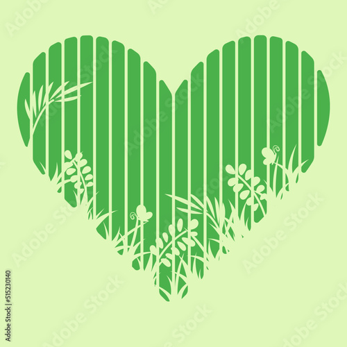 Green heart with plants and leaves. Harmony with nature.