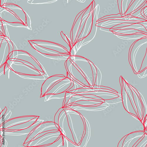 minimalism line art foliage vector seamless pattern