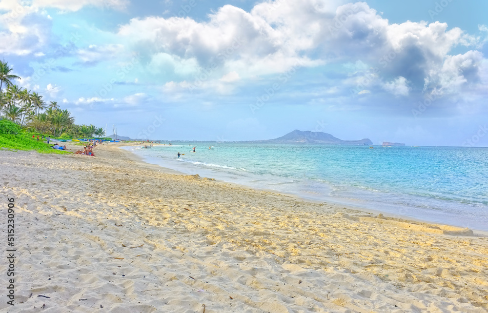 A gorgeous beach, relaxing summer seascape for a peaceful holiday with cloudy sky copyspace. Calming waves washing onto sandy shore on tropical, exotic resort. Travel concept or wallpaper background A gorgeous beach, relaxing summer seascape for a peaceful holiday with cloudy sky copyspace. Calming waves washing onto sandy shore on tropical, exotic resort. Travel concept or wallpaper background