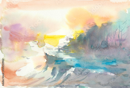 watercolor painting landscape art for card illustration decoration background