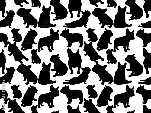 Hand drawn illustrations of French Bulldog shadow on white background. Design for seamless pattern. Texture for Fabric, Wrapping, Wallpaper, Print, Textile, Advertising and etc.