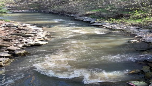 Stormy mountain river in the spring among the Ural mountains 