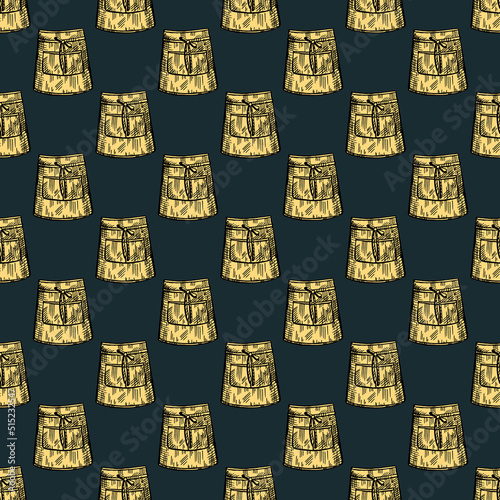Apron short engraved seamless pattern. Chef pinafore for work to kitchen restaurant or cafe in hand drawn style.