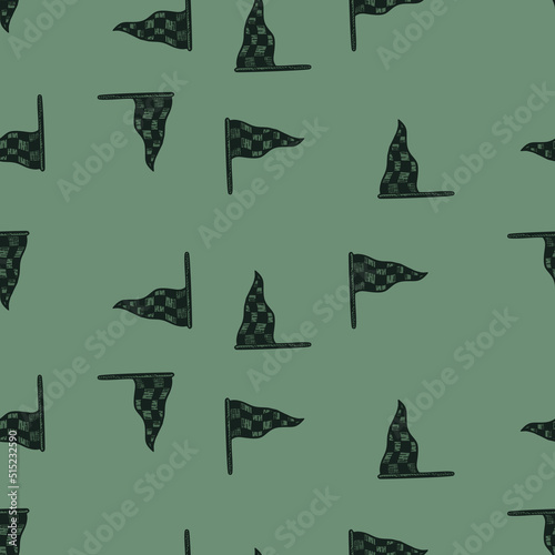 Race flag sketched seamless pattern. Vintage sport elements for drive hand drawn style.