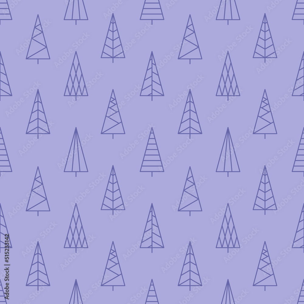 Colors of year 2022 very peri Christmas pattern. Christmas trees polka dot seamless pattern. Geometric design for web and print on textile, fabric, paper