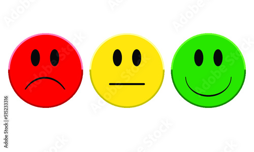 Three colored smilies isolated on a white background