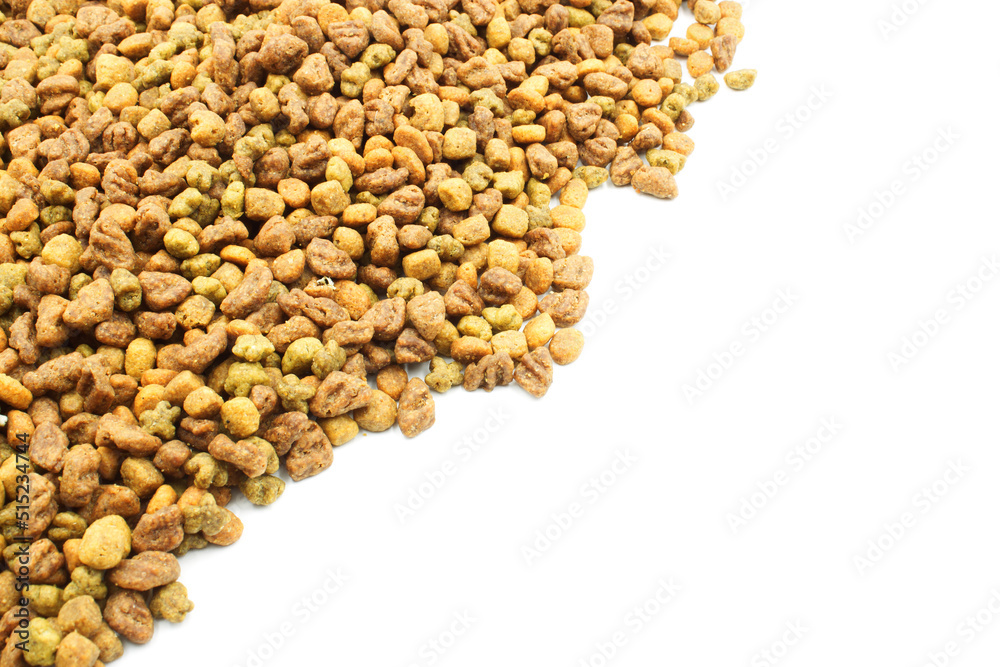 Dog food, kibble on a white background Dog food, kibble on a white background