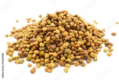 Dog food, kibble on a white background