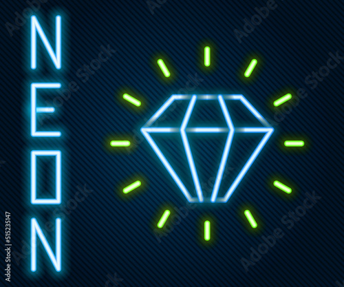 Glowing neon line Diamond icon isolated on black background. Jewelry symbol. Gem stone. Colorful outline concept. Vector