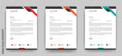 Professional creative letterhead template design for your business with three color variations