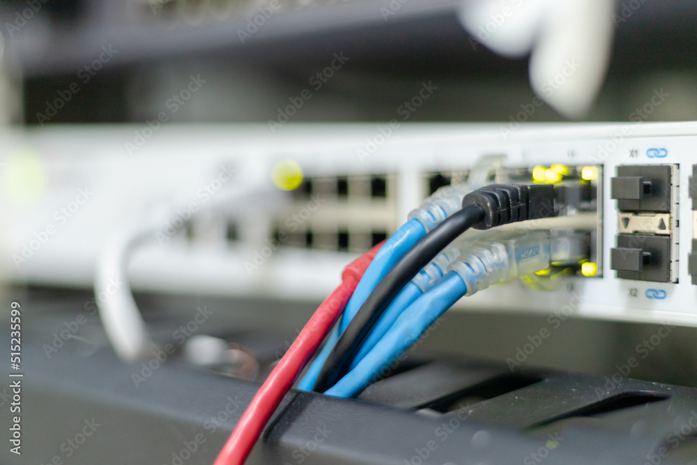 Network switches and cables connected to the data centers Network switches and cables connected to the data centers