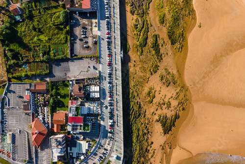 Aerial view of the coastline in Gijon, Asturias, Spain.