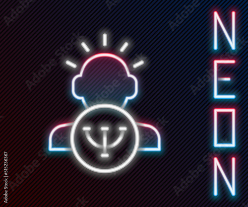 Glowing neon line Psychology icon isolated on black background. Psi symbol. Mental health concept, psychoanalysis analysis and psychotherapy. Colorful outline concept. Vector