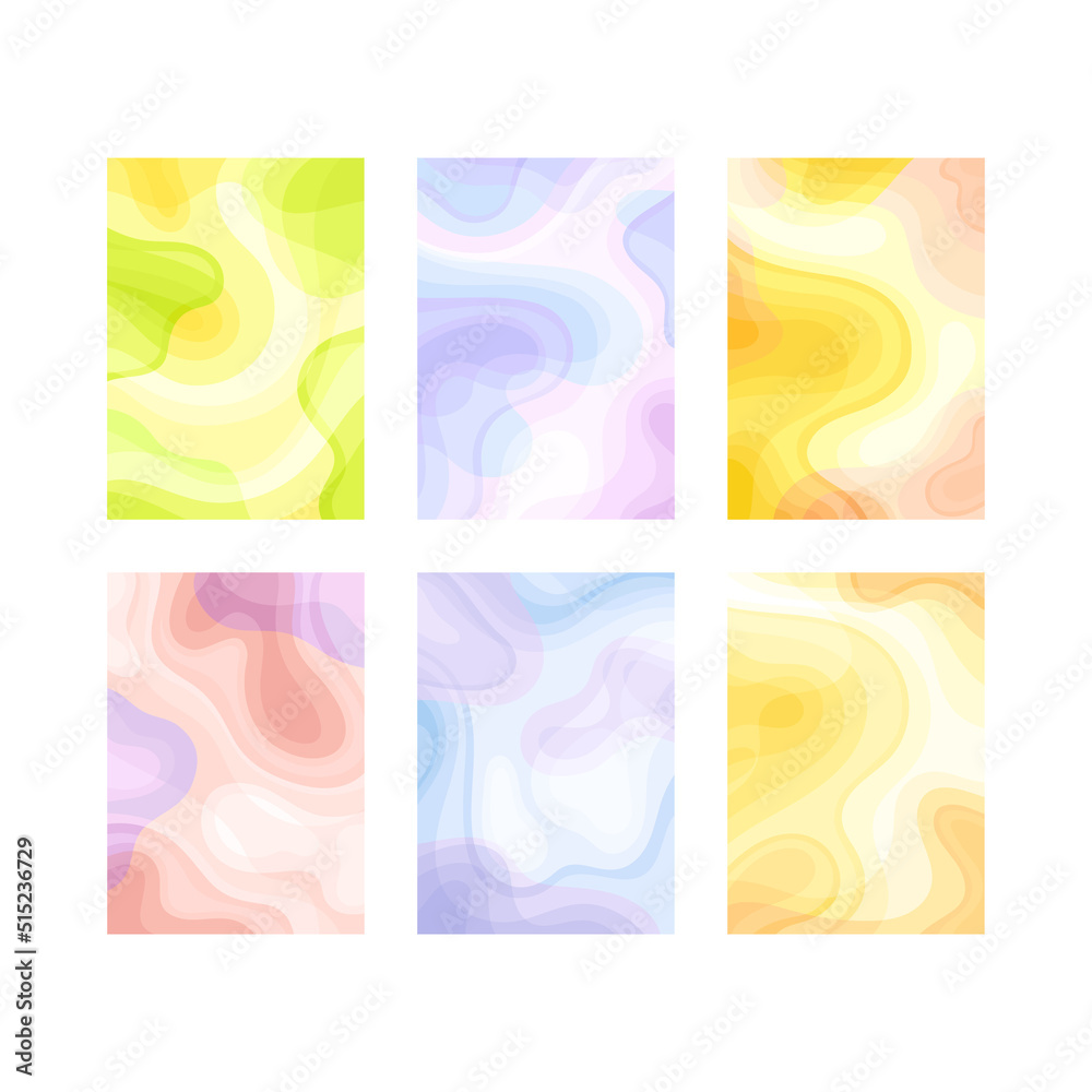 Collection of abstract background design templates. Blurred cover, card, banner in pastel colors vector illustration