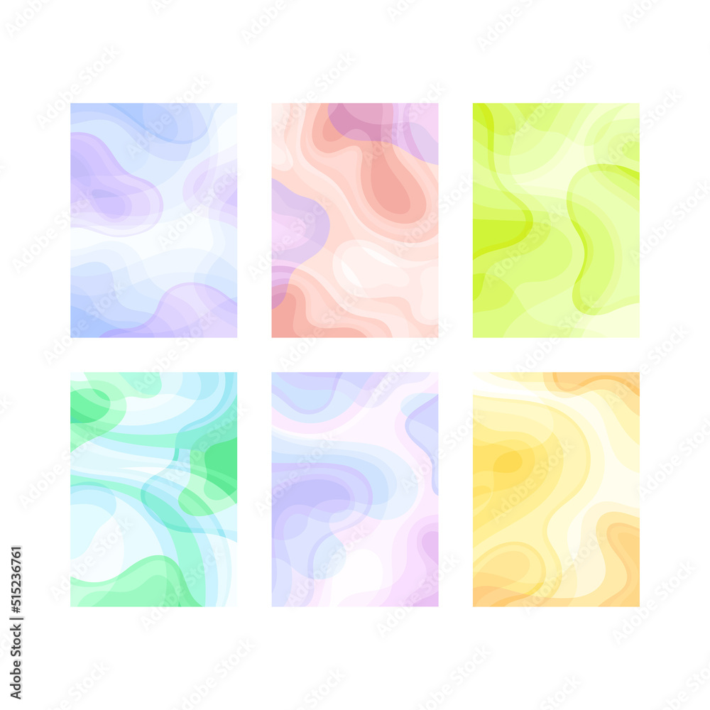 Collection of abstract background design templates. Cover, card, banner in pastel colors vector illustration