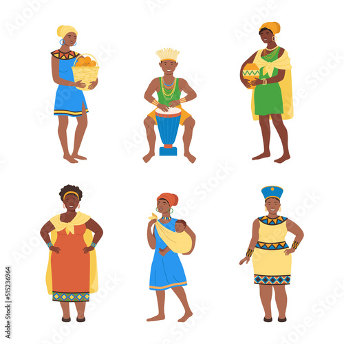 African people in traditional national clothes set vector illustration