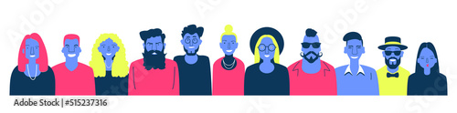 Group of people of different nationalities and cultures. People background. The crowd of abstract people. Shoulders avatars. Bright people portraits set.