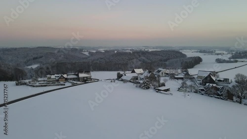 Snowy Windgarten Ennepetal Droneshot Towards Village photo