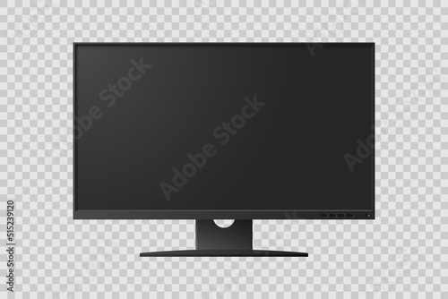 Realistic 3d PC monitor vector illustration isolated on checkered background.